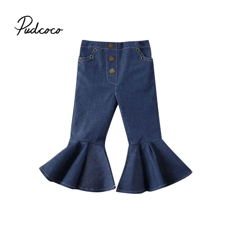 Детские демисезонные джинсовые брюки для девочек синие эластичные расклешенные