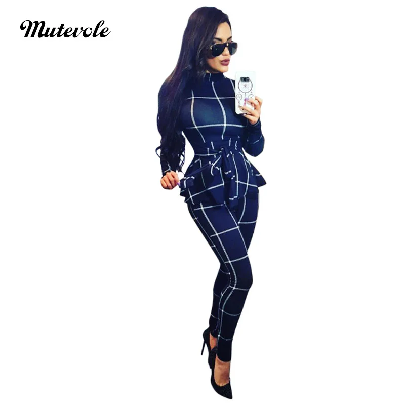 Mutevole Женский Осенний комбинезон в клетку с длинным рукавом Повседневный