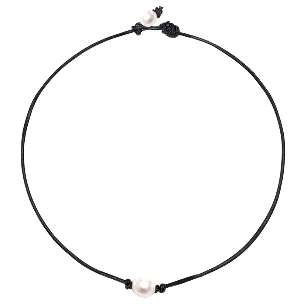 

2021NEW Pearl Choker Necklace for Women Leather Jewelry Handmade Necklace