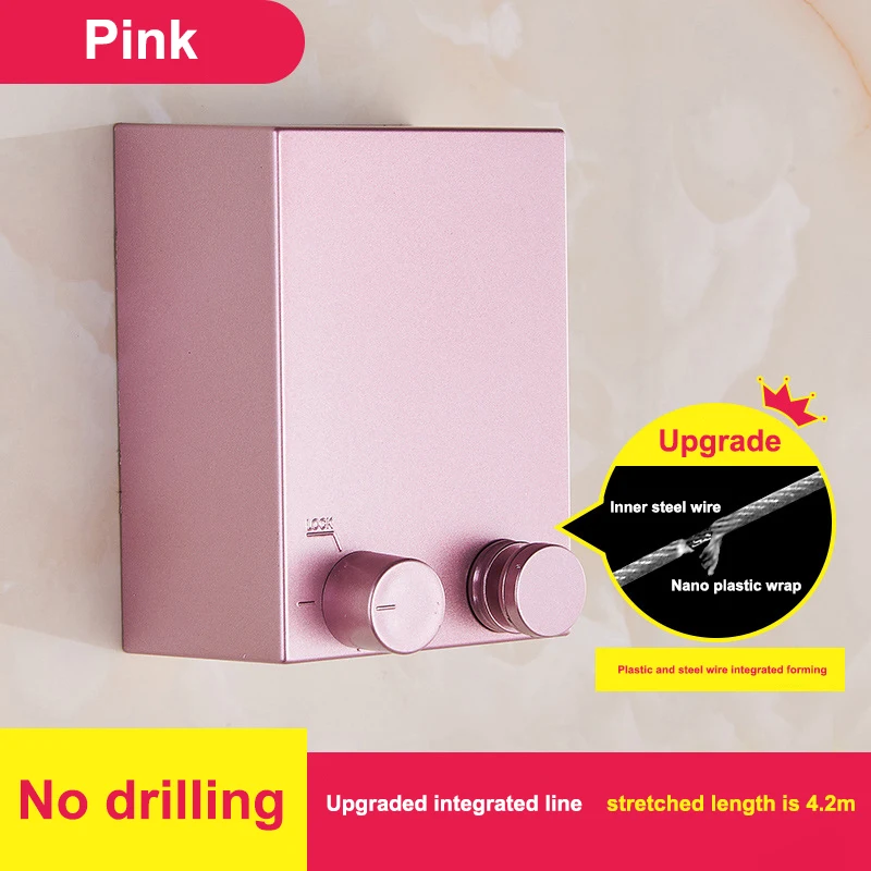 pink Телескопическая бельевая линия, невидимая бельевая линия, выдвижная сушильная веревка, сушилка для одежды, вешалка, линия струны из нержавеющей стали - Цвет: pink