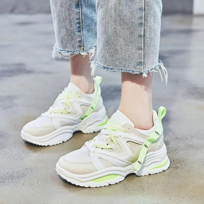 

Platform Chunky Sneakers Woman Running Shoes Women Basket Sport Shoes Woman Sports Beige Green Tennis Femme Baskets Zapato E-618