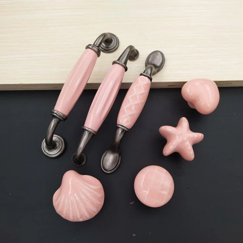 Розовые садовые керамические ручки LCH в средиземноморском стиле 76 мм 96 128 мм|cabinet