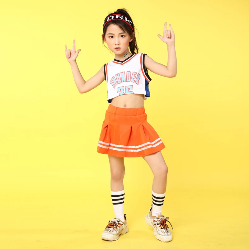 Детская одежда в стиле хип хоп белый Повседневный жилет топы оранжевая юбка для