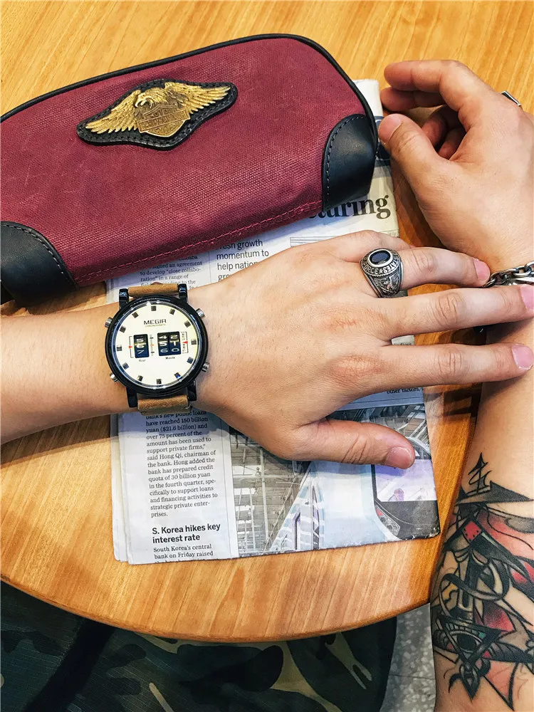 MEGIR Индивидуальные цифровые барабанные роликовые часы люксовый бренд кварцевые