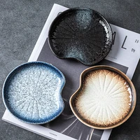 2021 creative retro japanese style tableware household ceramic irregular lotus leaf bone plate cake snack fruit plate