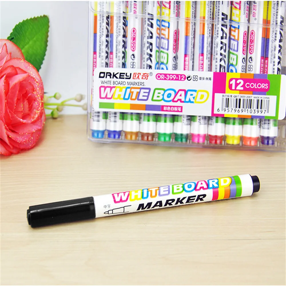 

12 Colors White Board Maker Pen Whiteboard Marker Liquid Chalk Erasable Maker Pen Fine Nib Drawing Pens Office School Supplies