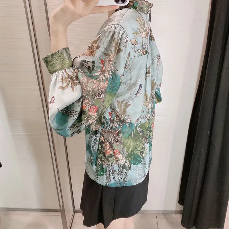 Блузка Aachoae Женская атласная с цветочным принтом повседневный Свободный Топ