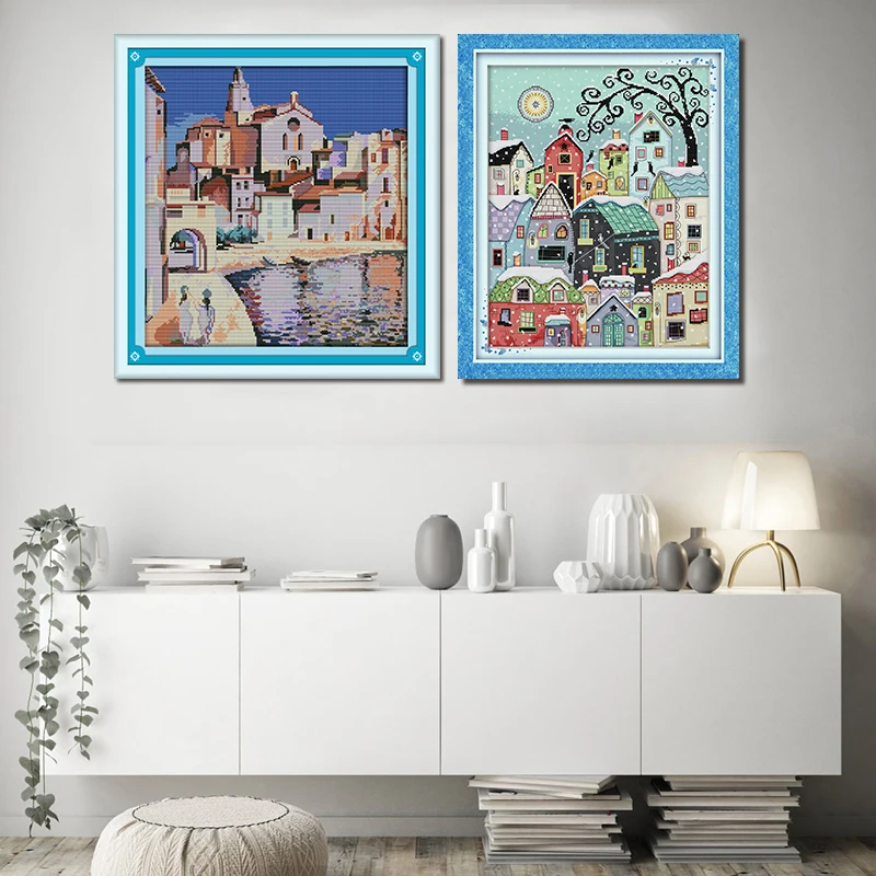 Joy Sunday Landscape Series Cross Stitch Kits 14CT Patterns Printed DMC Counted Fabric Chinese Needlework Embroidery Decorations | Дом и сад