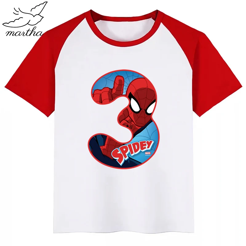Футболка для мальчиков и девочек с рисунком Человека-паука цифрой 1-9 детская
