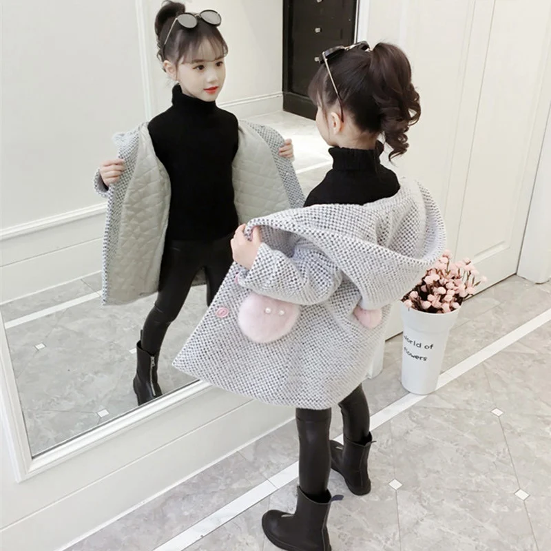 2019 Новые теплые зимние Тренч с капюшоном пальто для маленьких девочек детская