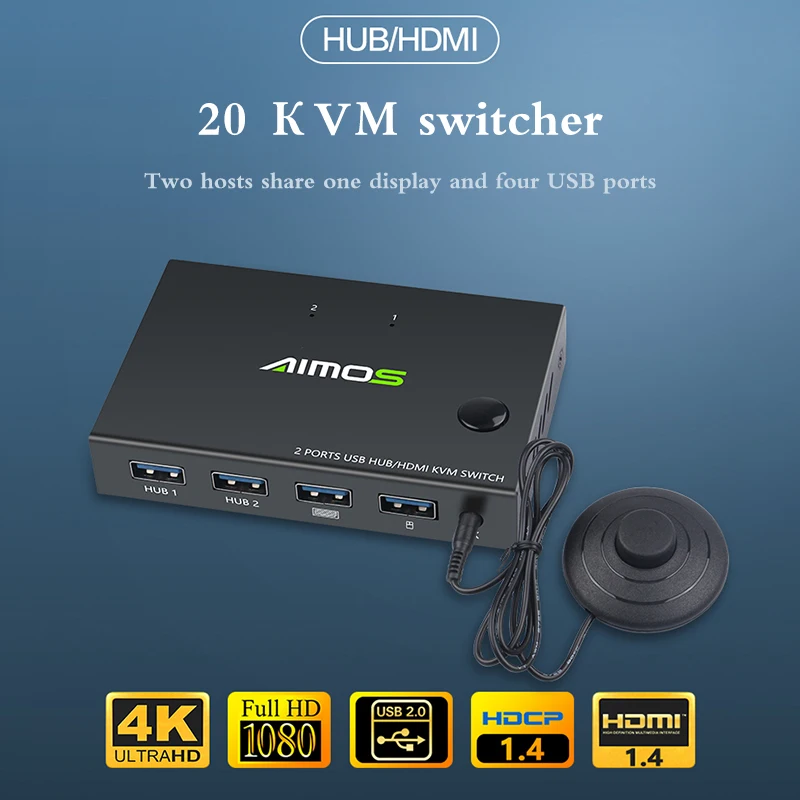 2020HOT4K2 в 1 выход переключатель + Кнопочный контроллер USB HDMI KVM для 2 ПК общая