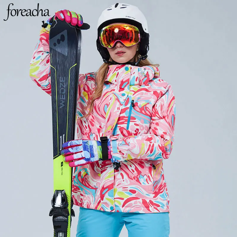 

foreacha hooded winter ladies plus size coat printing windproof waterproof and warmth thickened women ski suit горные лыжи