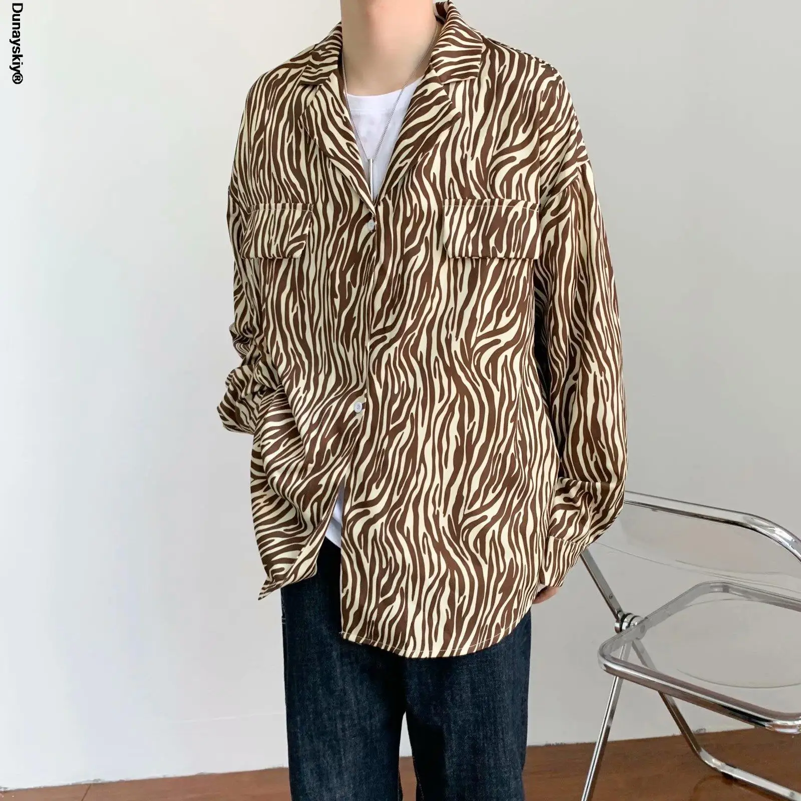 

Рубашка мужская с длинным рукавом, в полоску, на пуговицах