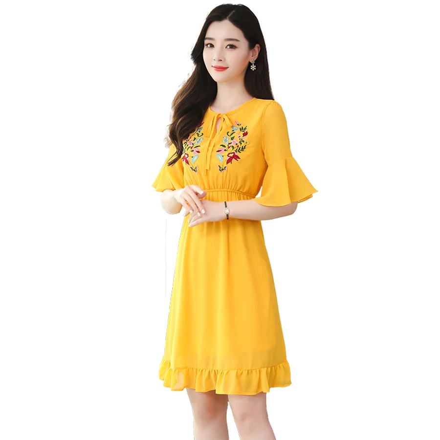 

2021 Fashion Solid Embroidery Chiffon Sexy Mini Dress Summer Plus Size Vintage Runway Dress Women Bodycon Party Elegant Vestidos
