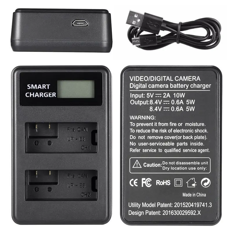 Lp-E8 Usb ЖК-дисплей двойной порт зарядное устройство для Canon Eos 550D/600D/650D/700D Rebel