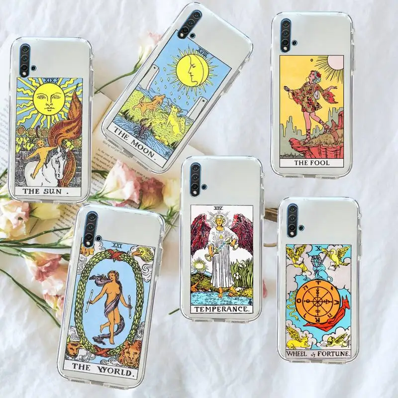 

Tarot Card Mystic Art Phone Case Transparent for Huawei honor P mate 40 20 30 10 50 i 9 x mate pro lite 8a