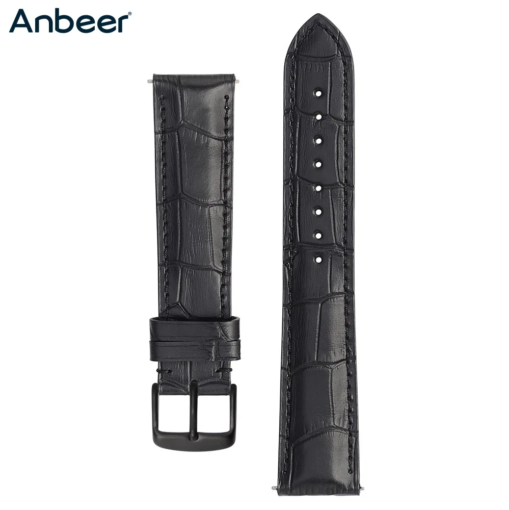 

Ремешок Anbeer из итальянской кожи для наручных часов, быстросъемный черный браслет с пряжкой, 18 мм 20 мм 22 мм