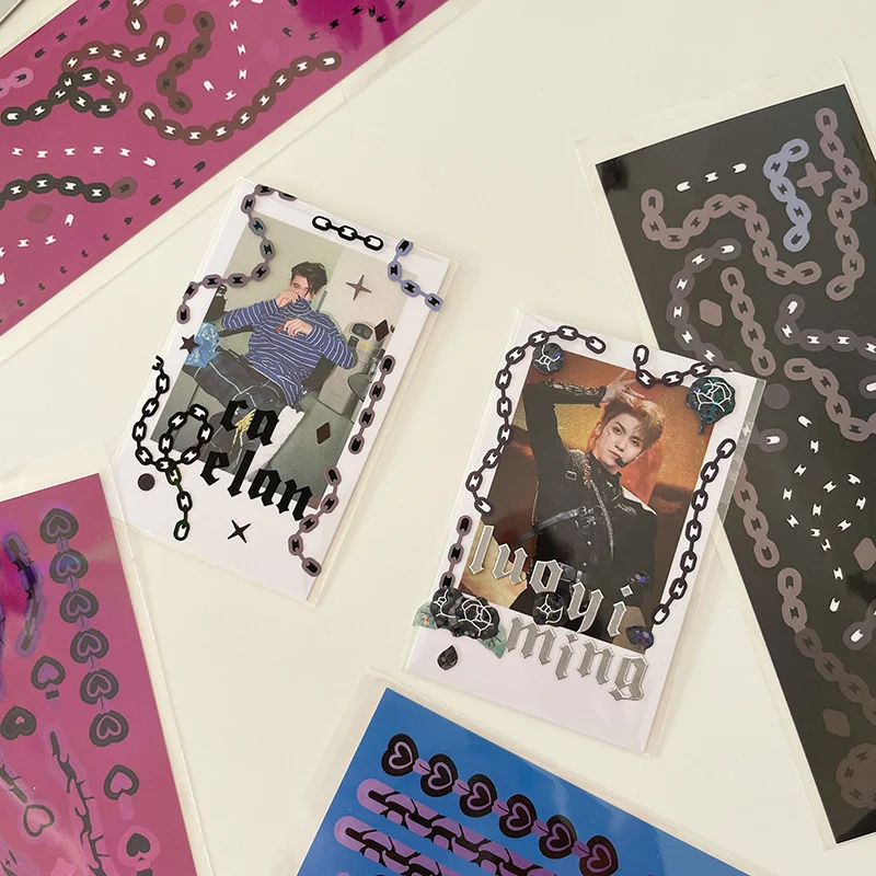 1 pegatina de cadena de serie láser oscura de Corea Ins Diy, Material de decoración de tarjetas