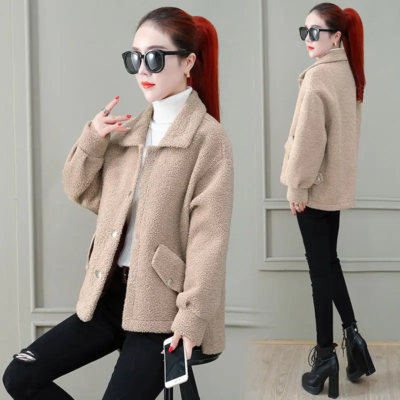 

Lamb Hair Short Coat Women 2020 Autumn And Winter Wear New Korean Version Of Loose Fur One Thickened Grain Fleece Top Lady L44