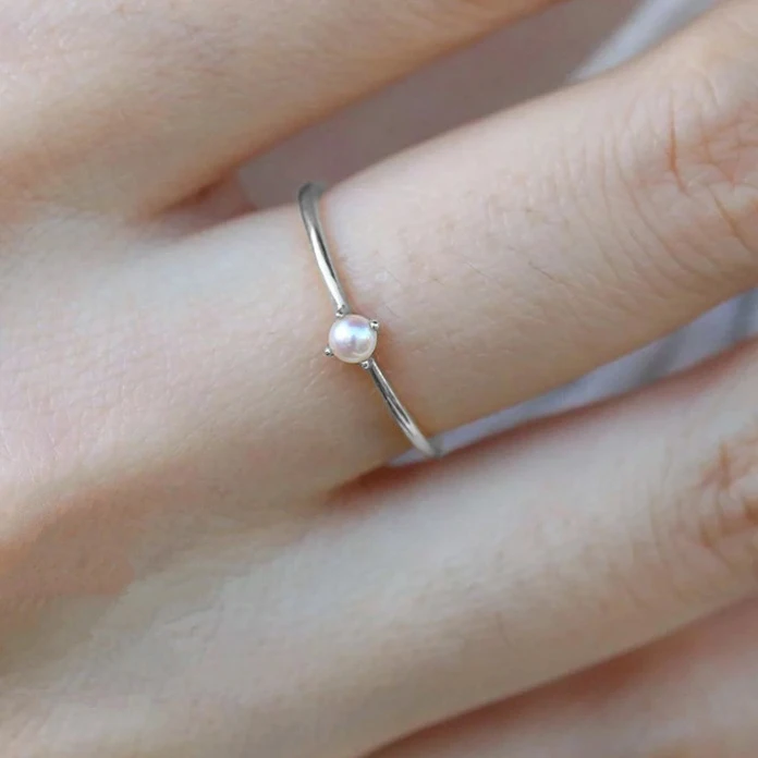 white gold color Двойное яркое простое модное имитированное мини-жемчужное изысканное минимальное кольцо на палец для женщин и девушек, светильник, желтое золото, ювелирное изделие KBR010 - Цвет основного камня: white gold color