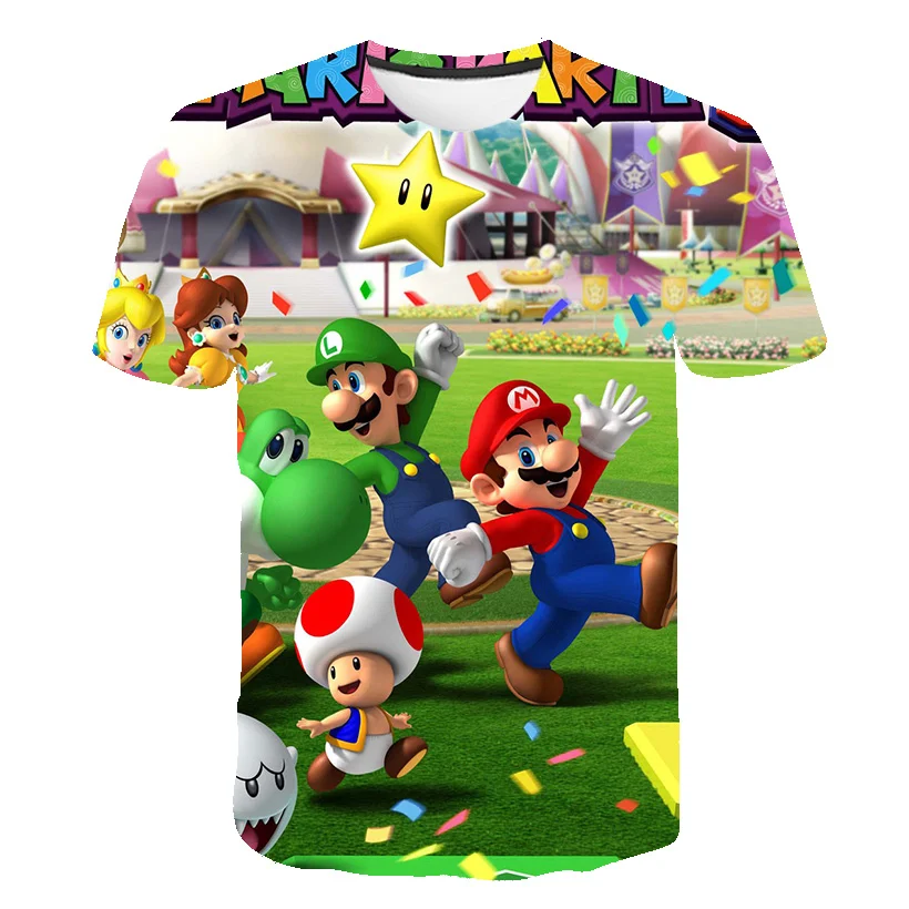 

Children Clothes Cartoon Mario Bro Shirts Boys T-Shirt Funny Game Kid Tops 4-16 T 2021 Summer Short Sleeve Cool Tee Girls Tops