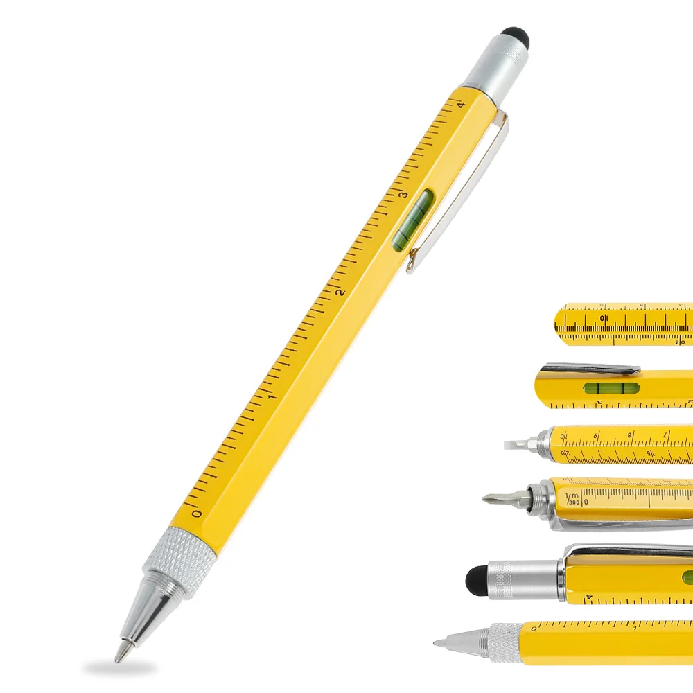 

Multifunction Screwdriver Ruler Spirit Level Tool Ballpoint Pen with Top and Scale Stylus Touch Screen Screwdriver Tool Pen