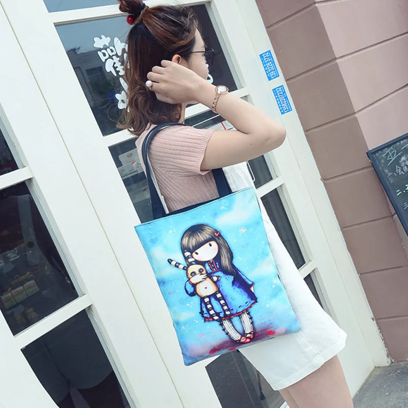 

Women Handbag High Quality Durable Canvas Shoulder Bag Fashion Cartoon Printing Girls School Bag Shopping Bag