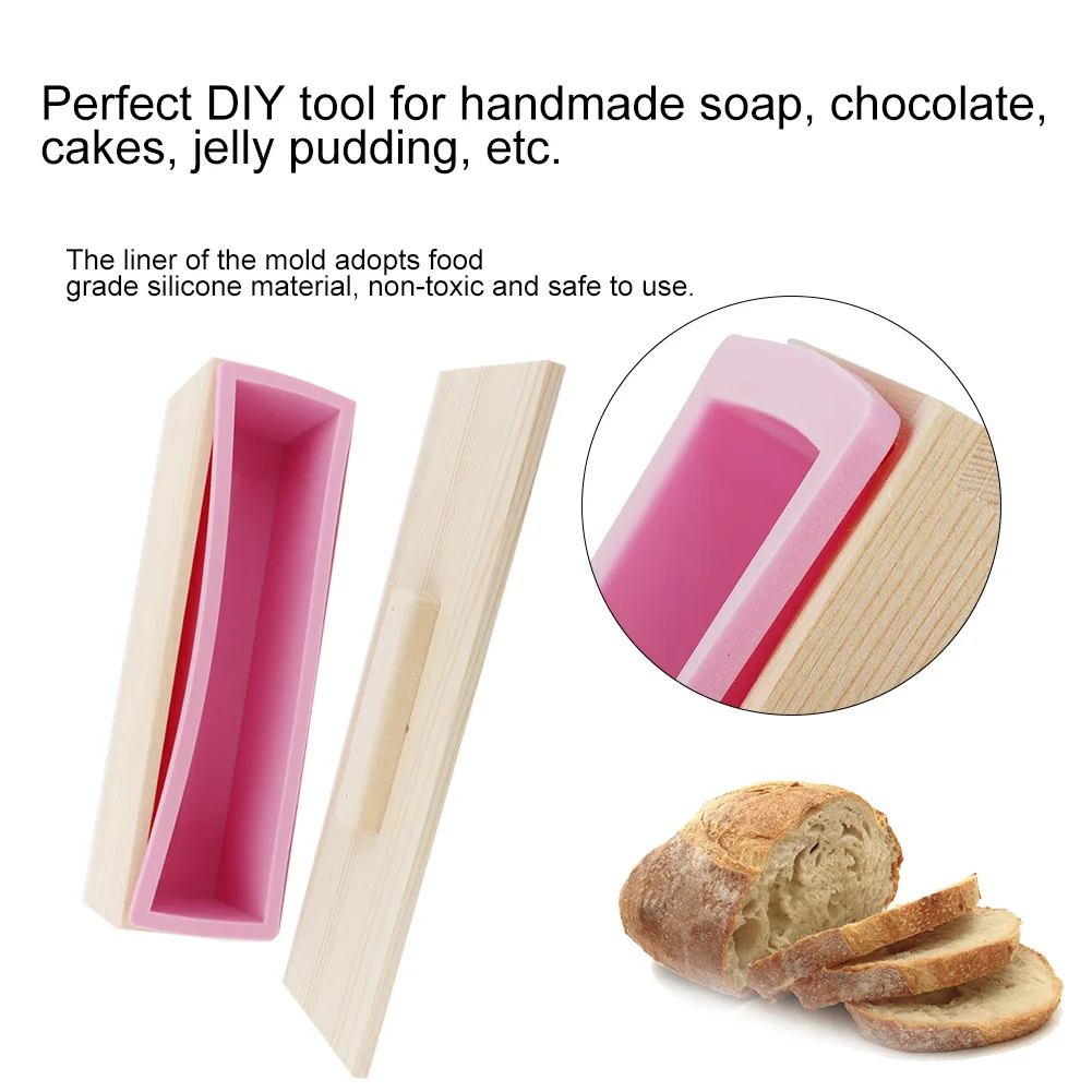 

Hot Sale 900ml/1200ml Silicone Soap Mold with Lid Rectangle Soap Mold Wooden Soap Mould Box Soap Mold DIY Making Tool