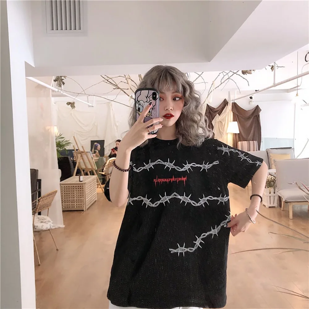 Harajuku футболка Для женщин мода печатных уличная прикольная футболка женская Повседневное с О-образным вырезом летние шорты рукавом Для женщин s Костюмы