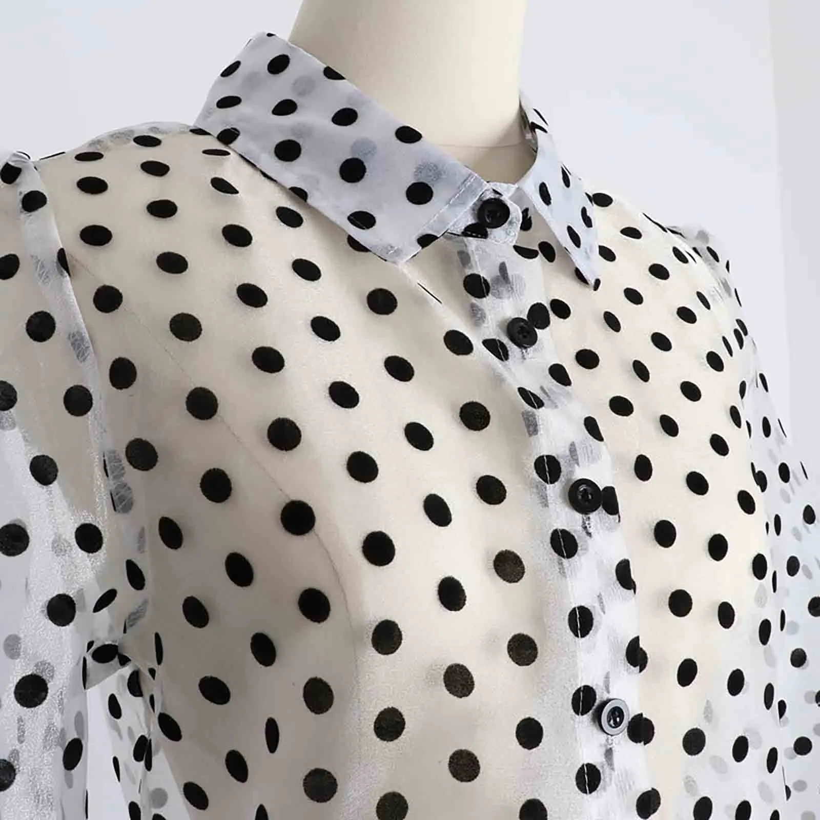 

Fashion Perspective Blouse Shirt Dot Print Loose V-Neck Tops Summer Casual Ladies Tops Female Women Long Sleeve Blusas Pullover