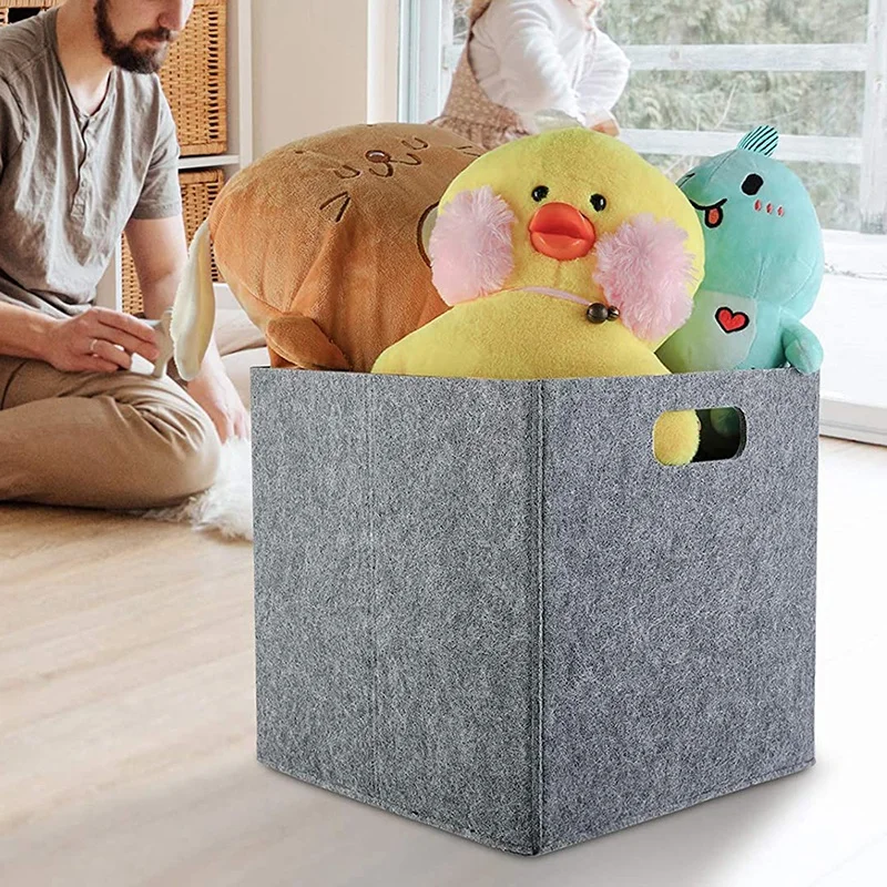 

Foldable Storage Squares 4 Pack, Square Storage Bins with Dual Handles, Felt Storage Baskets for Square