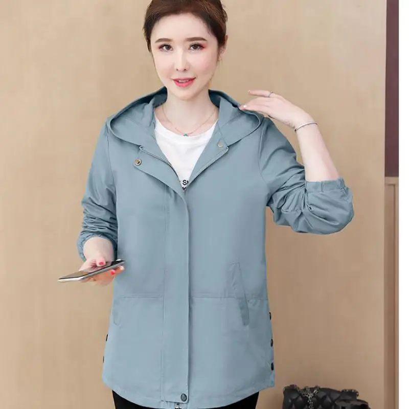 

WEIHAOBANG 2021 Autumn Winter New Women's Windbreaker Hooded Solid Color Zipper Pocket Large Casual Loose Long Sleeve Thin Coat