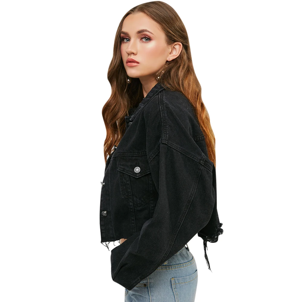 ZAFUL новинка осенняя джинсовая куртка с длинным рукавом заниженным плечом рваная