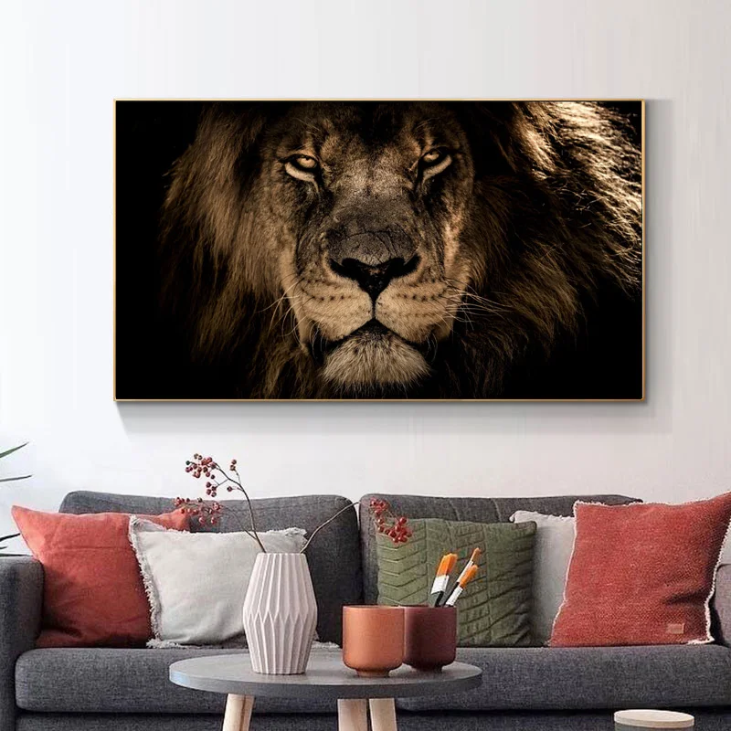 Картина на стену с изображением головы льва Постер животных современная мода