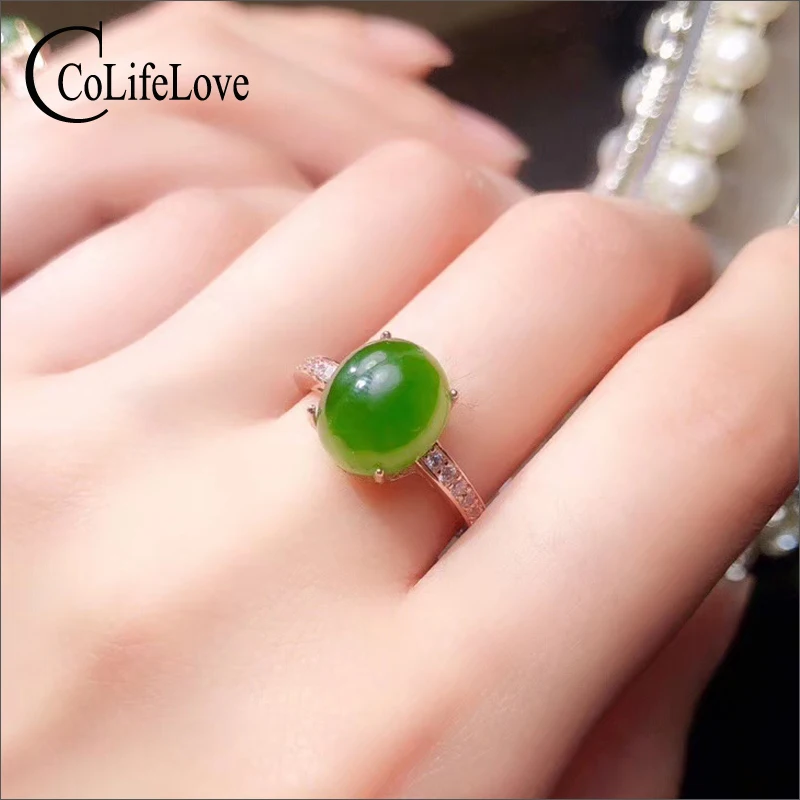 

CoLife Jewelry Classic Jasper Ring for Daily Wear 9mm*11mm Natural Jasper Silver Jewelry 925 Silver Green Jade Ring