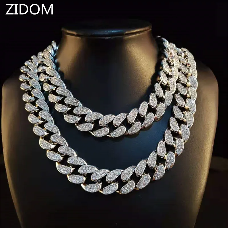 Мужская цепь в стиле хип-хоп шириной 20 мм сверкающая Ожерелье Стразы Майами