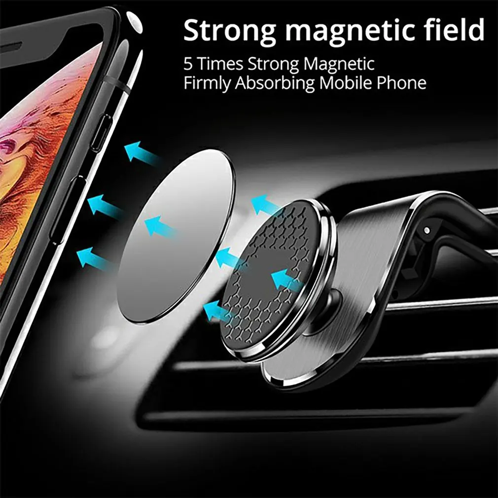 

F19 Magnetic Car Phone Holder Universal Air Outlet Metal Navigation Car Bracket 360 Degree Rotation Handsfree Phone Holder