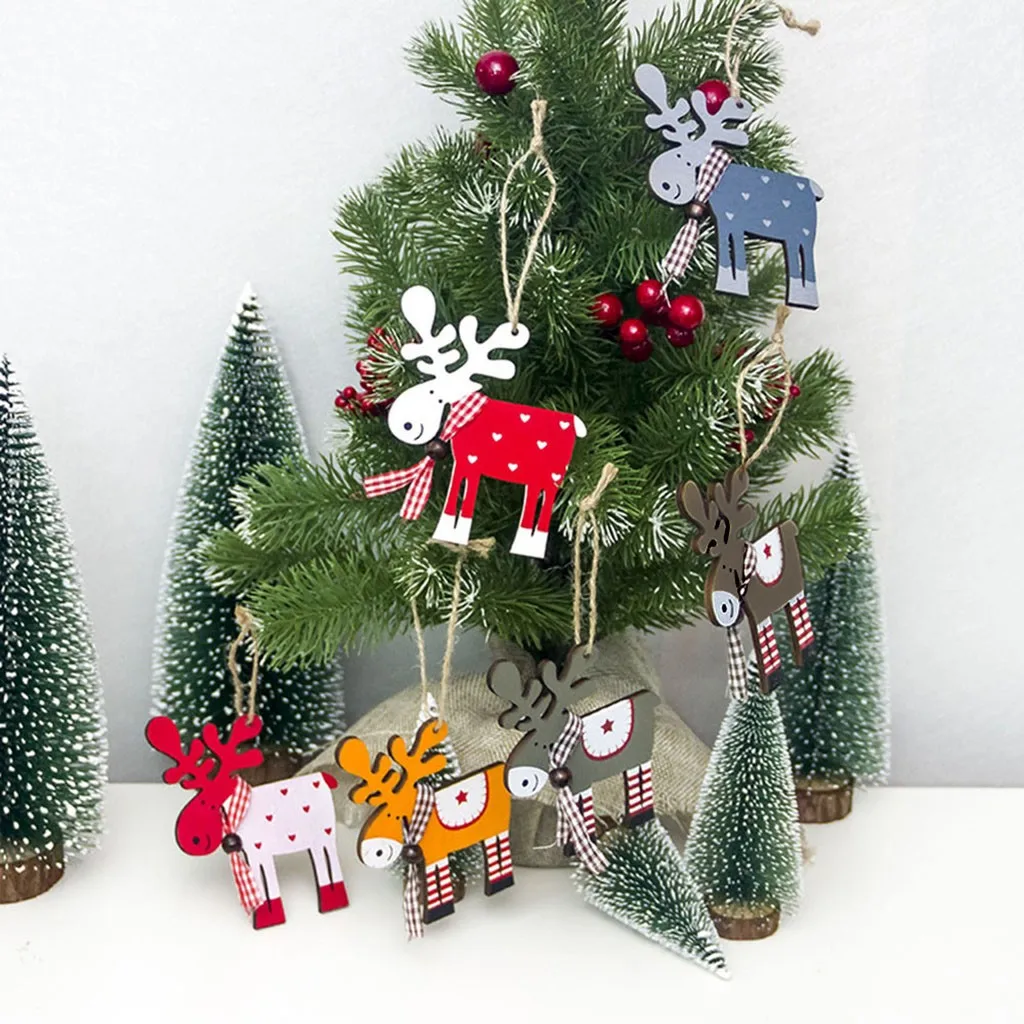 

Elk Pendant Christmas Decoration Wooden Crafts Drop Ornaments Painted Wood Christmas Tree Decoration Xmas Home Decor Deer