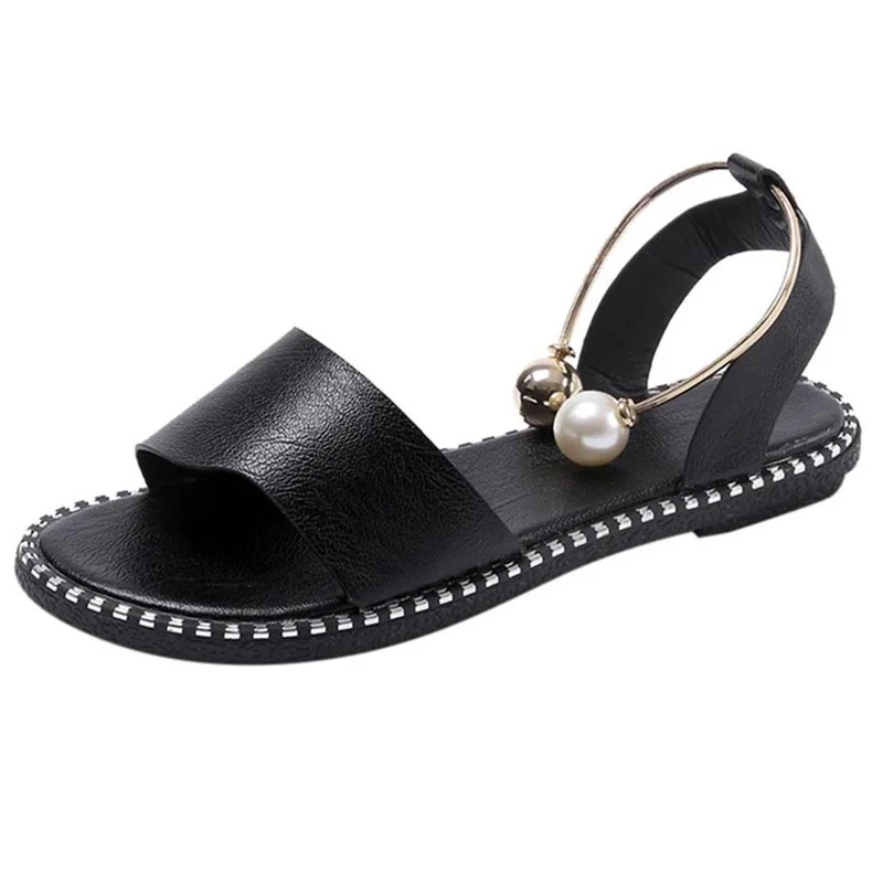 

Sandals Women Flat Sandals Slip-on Beach Sandalias Summer New Fashion Women's Sandals 2021 Pearl Buckle Shoes Woman