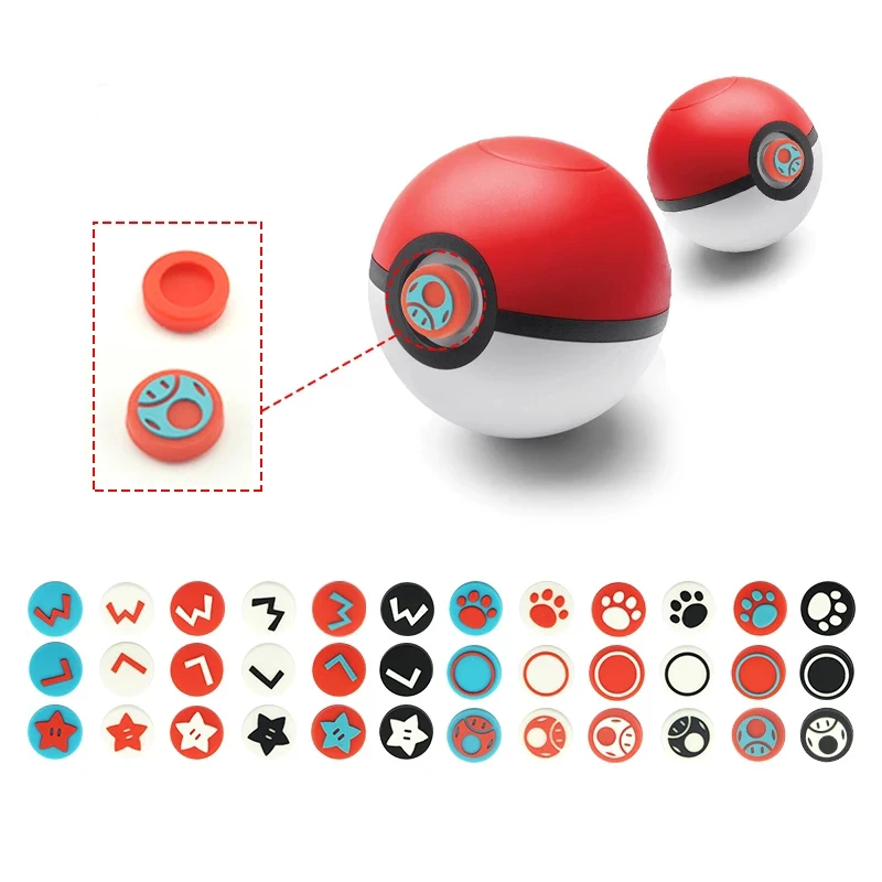 

6Pcs Silicone Caps for Nintendo Switch Pokeball Go Analog Stick Thumb Stick Grip Caps Cat Paw Stars Protector Cover （Not for NS）