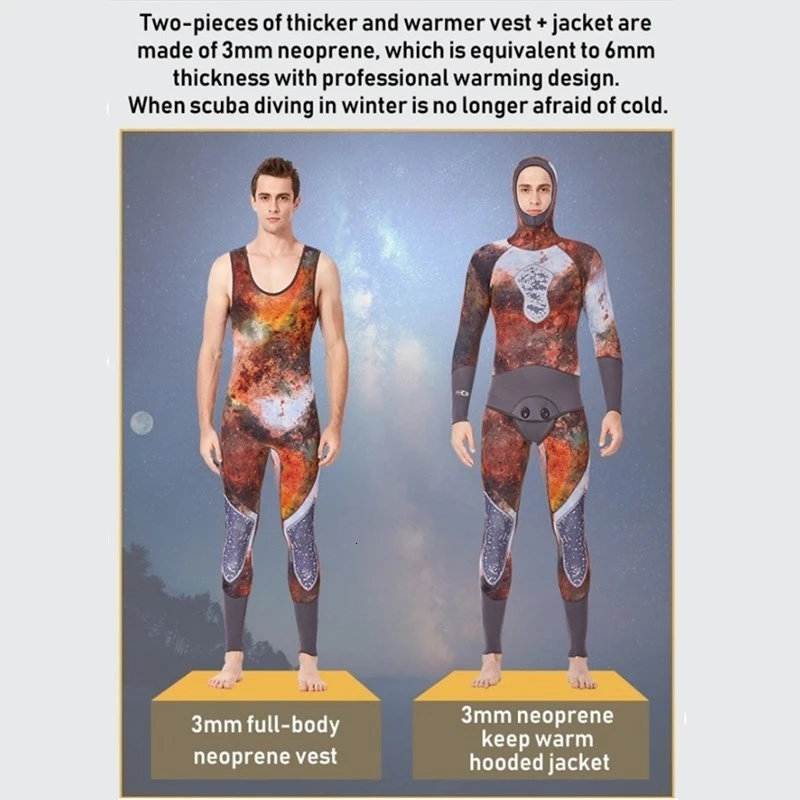 Неопреновый гидрокостюм с 3D принтом 3 мм унисекс 2 предмета купальники капюшоном