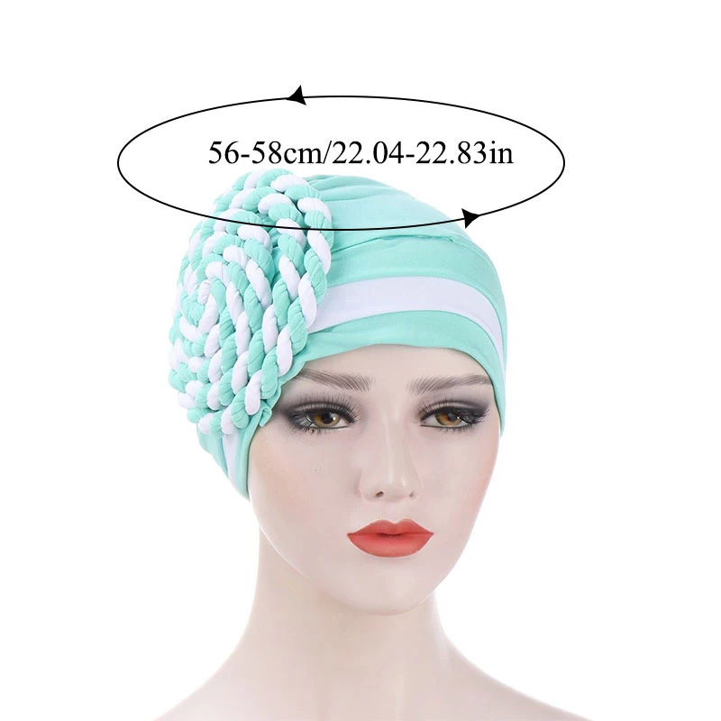 

Resuable Round Headscarf Bonnet Hat Head Cover Sleep Hat Stripe Turban Hat Head Accessories Night Cap Muslim