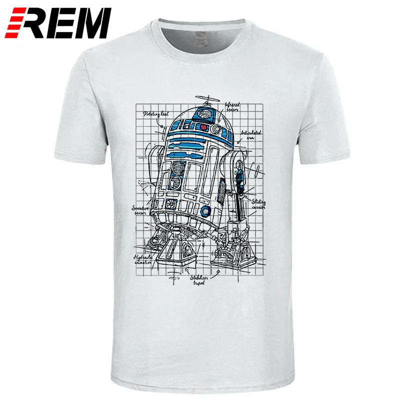 

REM футболка с принтом Мужская футболка Летняя Хлопчатобумажная футболка R2D2 план о-образным вырезом на шее, с коротким рукавом, женская футбо...