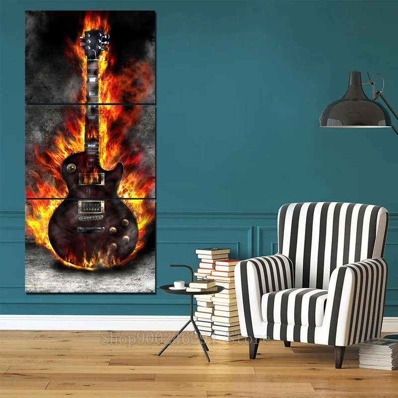 3pcs diy Diamond Embroidery Burning Guitar 5d Painting Mosaic Crafts Pattern home decor Cross Stitch kits FF1807 | Дом и сад