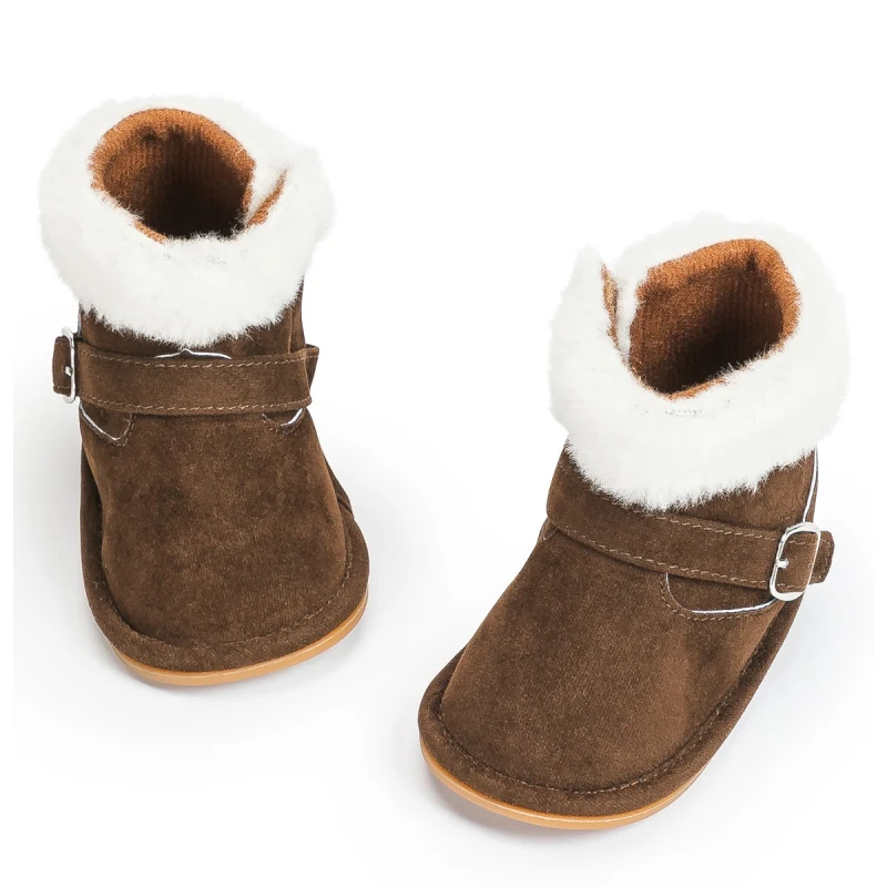 

Baywell Winter Baby Boy Girl Snow Boots Newborn Soft Sole Belt Decor First Walker Toddler Plush Lined Fleece Prewalker 0-18M