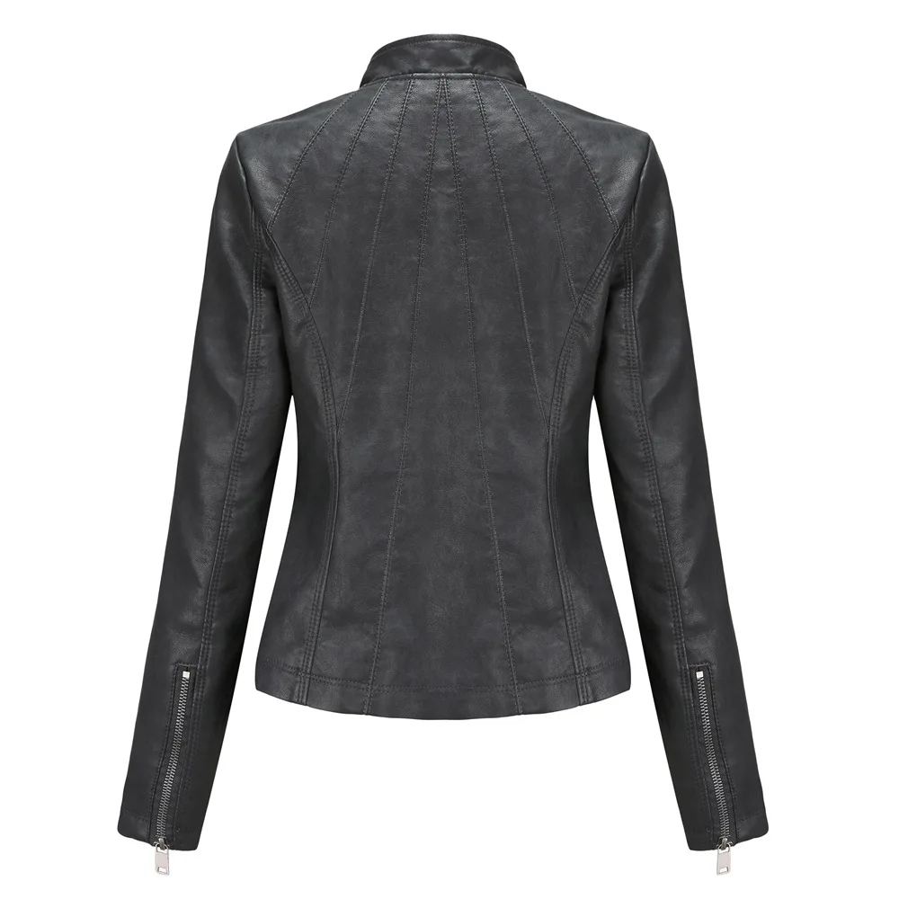 

Retro PU Leather Jacket for Women Casual Faux Coat Brown Black Moto Bike Lady Fashion Outside Clothing Outfits Plus Size