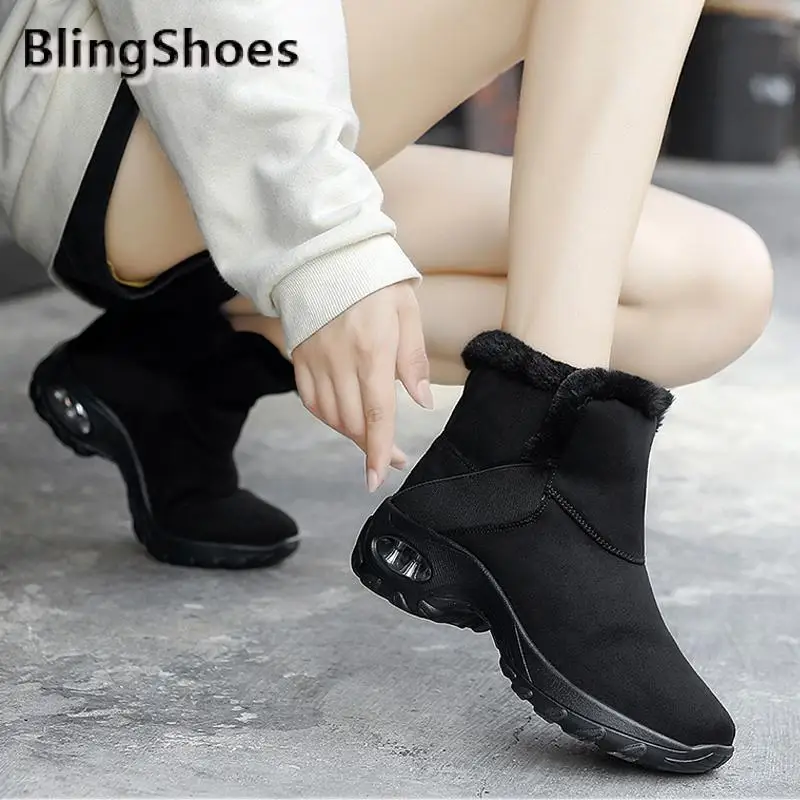 

2021 new Winter Women Boots With Fur Women Flat Platform suede Shoes Warm Plush Women Snow Ankle Boots plus Size Outdoor Sneaker