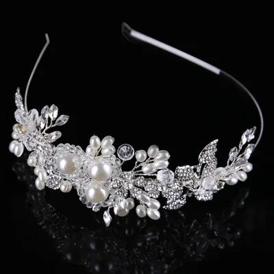 

Luxury handmade flowers Beaded crystal pearl bride headdress hairband elegant Jewelry Princess wedding hair decoration