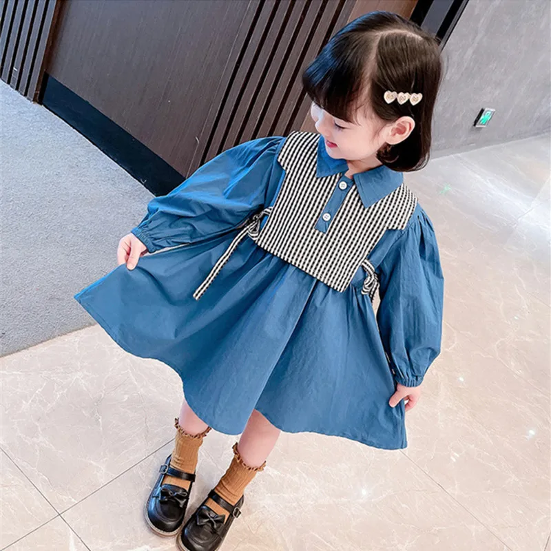 

Платье детское, хлопковое, в клетку, с длинным рукавом, на возраст 1-7 лет