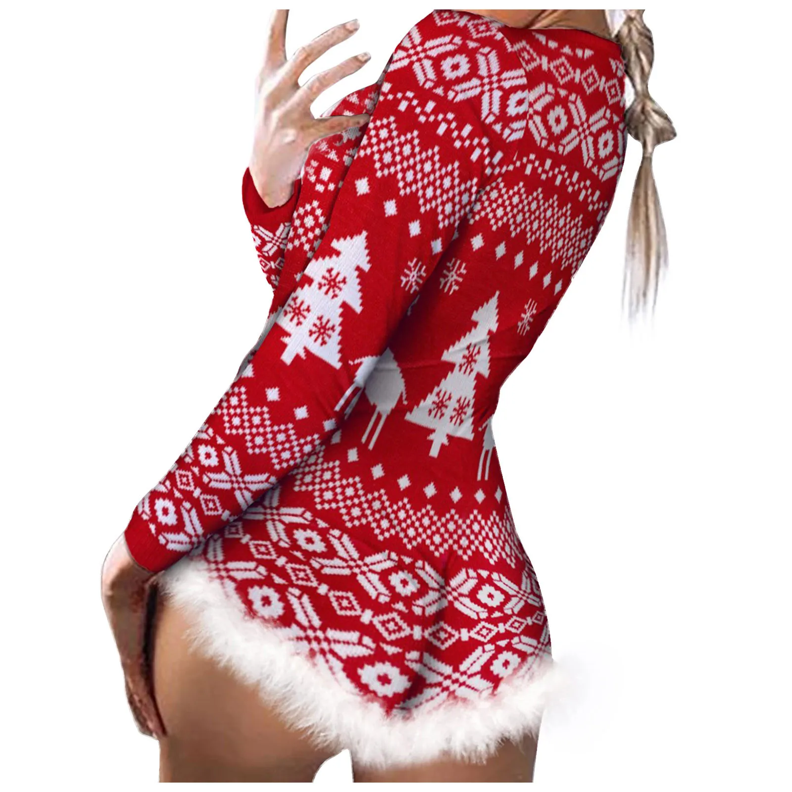 

Women Christmas Print Long Sleeve Nightwear Jumpsuit Bodysuit Playsuit Romper Sleepwear Jumpsuit Sexy Pajamas Adults Nightwear